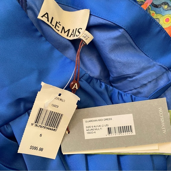 Authentic ALEMAIS Guardian Printed Satin Keyhole Midi Dress Sz US 2 - Picture 9 of 14